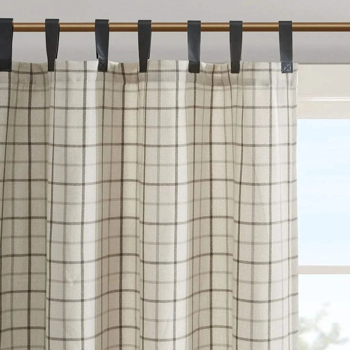 Plaid Faux Leather Tab Top Curtain Panel with Fleece Lining(Only 1 Pc Panel) Default -DTYStore