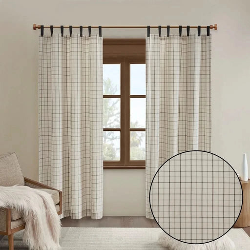 Plaid Faux Leather Tab Top Curtain Panel with Fleece Lining(Only 1 Pc Panel) Default -DTYStore