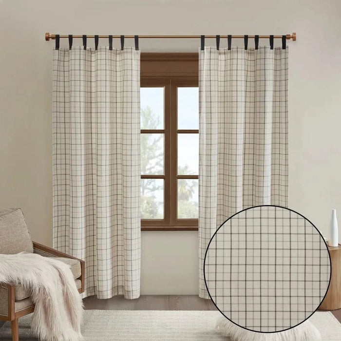 Plaid Faux Leather Tab Top Curtain Panel with Fleece Lining(Only 1 Pc Panel) Default -DTYStore