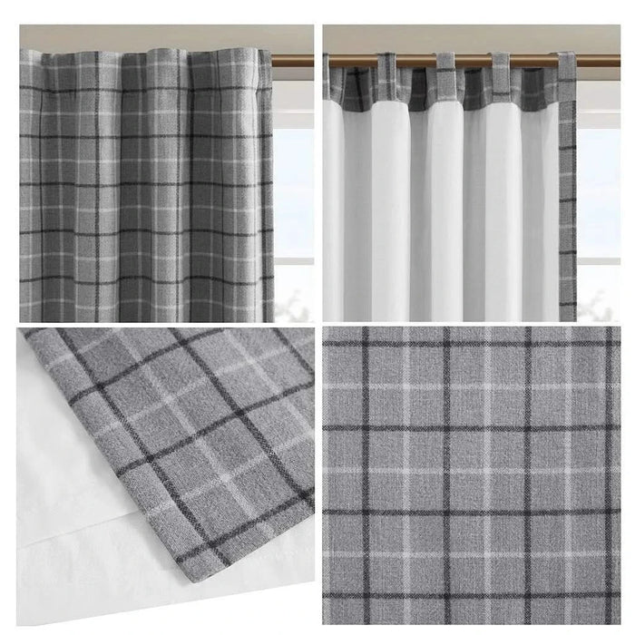 Plaid Faux Leather Tab Top Curtain Panel with Fleece Lining(Only 1 Pc Panel) Default -DTYStore