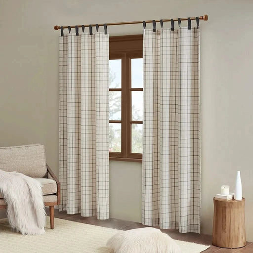 Plaid Faux Leather Tab Top Curtain Panel with Fleece Lining(Only 1 Pc Panel) Default -DTYStore