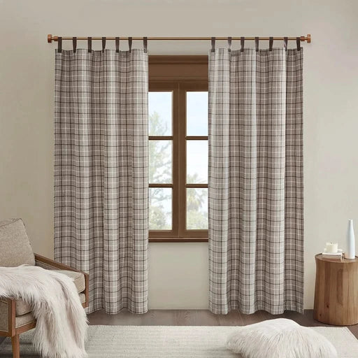 Plaid Faux Leather Tab Top Curtain Panel with Fleece Lining(Only 1 Pc Panel) Default -DTYStore