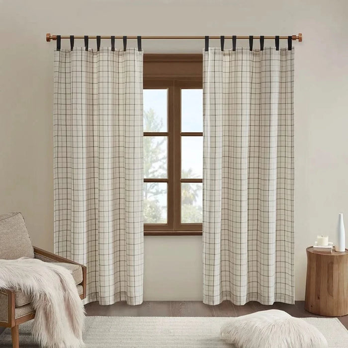 Plaid Faux Leather Tab Top Curtain Panel with Fleece Lining(Only 1 Pc Panel) Default -DTYStore