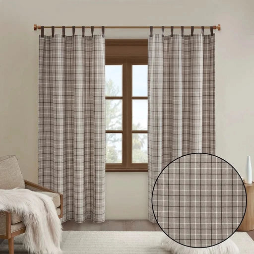 Plaid Faux Leather Tab Top Curtain Panel with Fleece Lining(Only 1 Pc Panel) Default -DTYStore