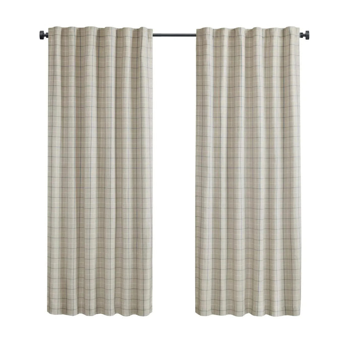 Plaid Rod Pocket and Back Tab Curtain Panel with Fleece Lining, Thermal Insulated Beige 1PC -DTYStore