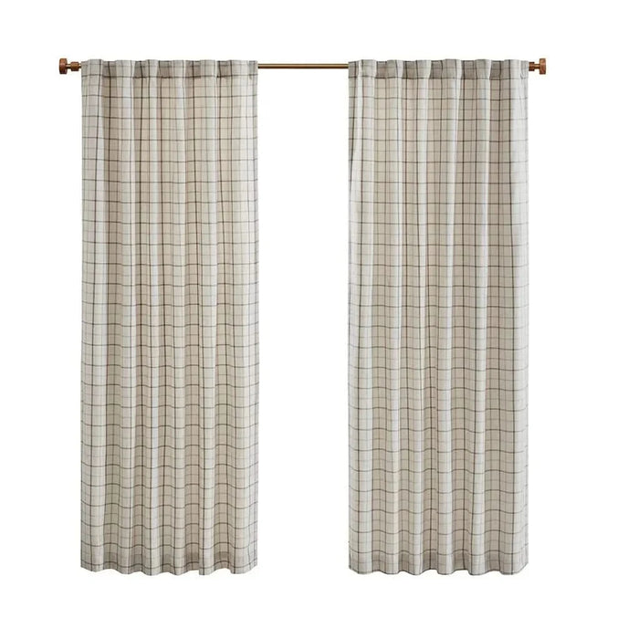 Plaid Rod Pocket and Back Tab Curtain Panel with Fleece Lining, Thermal Insulated Natural -DTYStore