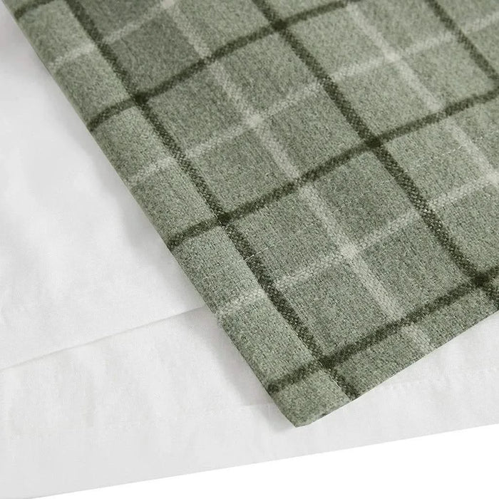 Plaid Rod Pocket and Back Tab Curtain Panel with Fleece Lining, Thermal Insulated Green Not Specified -DTYStore