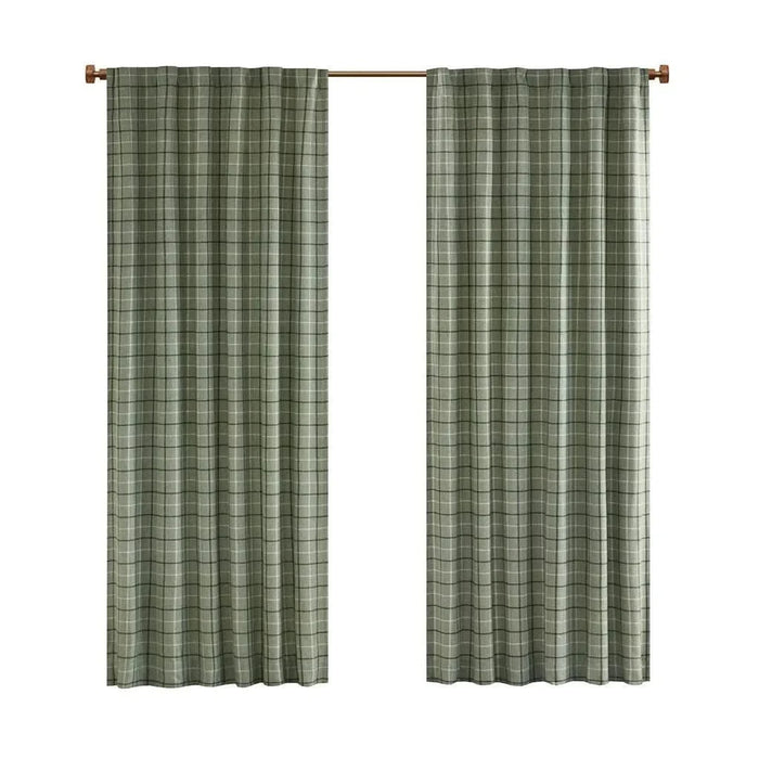 Plaid Rod Pocket and Back Tab Curtain Panel with Fleece Lining, Thermal Insulated Green Not Specified -DTYStore