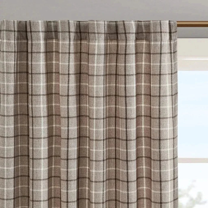 Plaid Rod Pocket and Back Tab Curtain Panel with Fleece Lining, Thermal Insulated Brown Not Specified -DTYStore