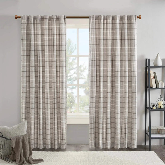 Plaid Rod Pocket and Back Tab Curtain Panel with Fleece Lining, Thermal Insulated Brown 50x108' 1PC -DTYStore