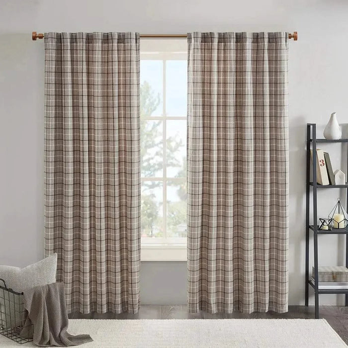 Plaid Rod Pocket and Back Tab Curtain Panel with Fleece Lining, Thermal Insulated Brown Not Specified -DTYStore