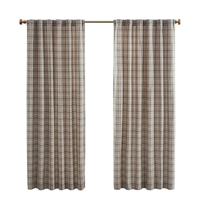 Plaid Rod Pocket and Back Tab Curtain Panel with Fleece Lining, Thermal Insulated Brown Not Specified -DTYStore