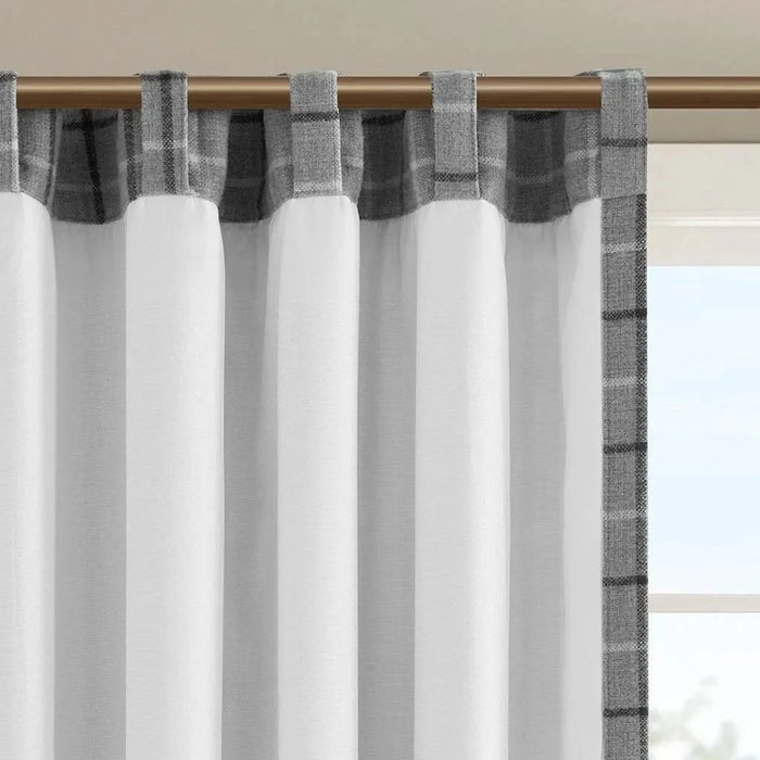 Plaid Rod Pocket and Back Tab Curtain Panel with Fleece Lining, Thermal Insulated Grey Not Specified -DTYStore