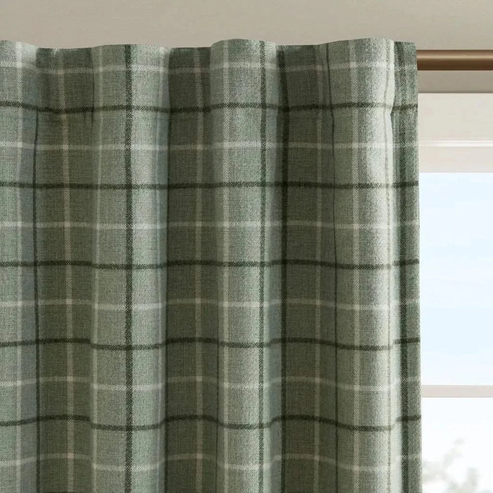 Plaid Rod Pocket and Back Tab Curtain Panel with Fleece Lining, Thermal Insulated Green Not Specified -DTYStore