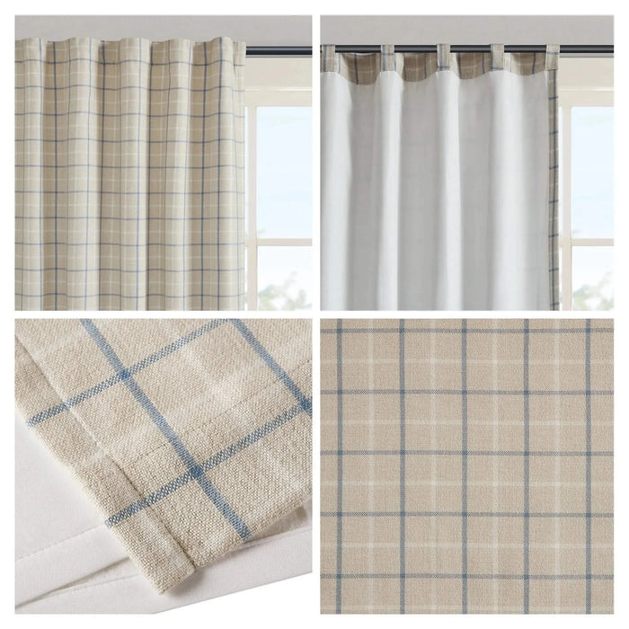 Plaid Rod Pocket and Back Tab Curtain Panel with Fleece Lining, Thermal Insulated Beige 1PC -DTYStore