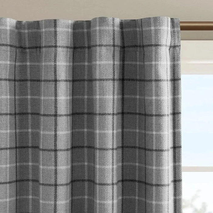Plaid Rod Pocket and Back Tab Curtain Panel with Fleece Lining, Thermal Insulated Grey Not Specified -DTYStore