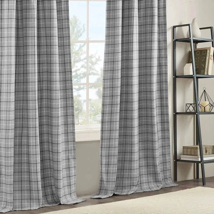Plaid Rod Pocket and Back Tab Curtain Panel with Fleece Lining, Thermal Insulated Grey Not Specified -DTYStore