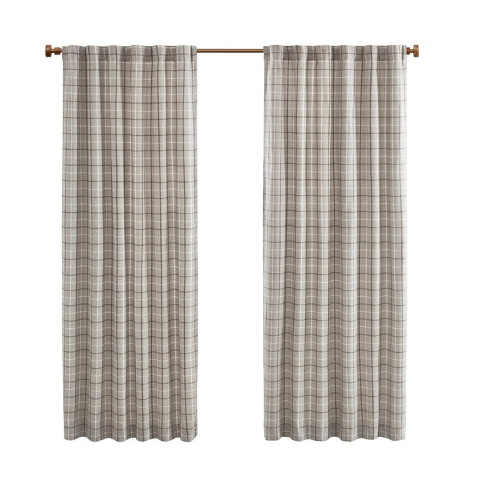 Plaid Rod Pocket and Back Tab Curtain Panel with Fleece Lining, Thermal Insulated Brown 50x108' 1PC -DTYStore