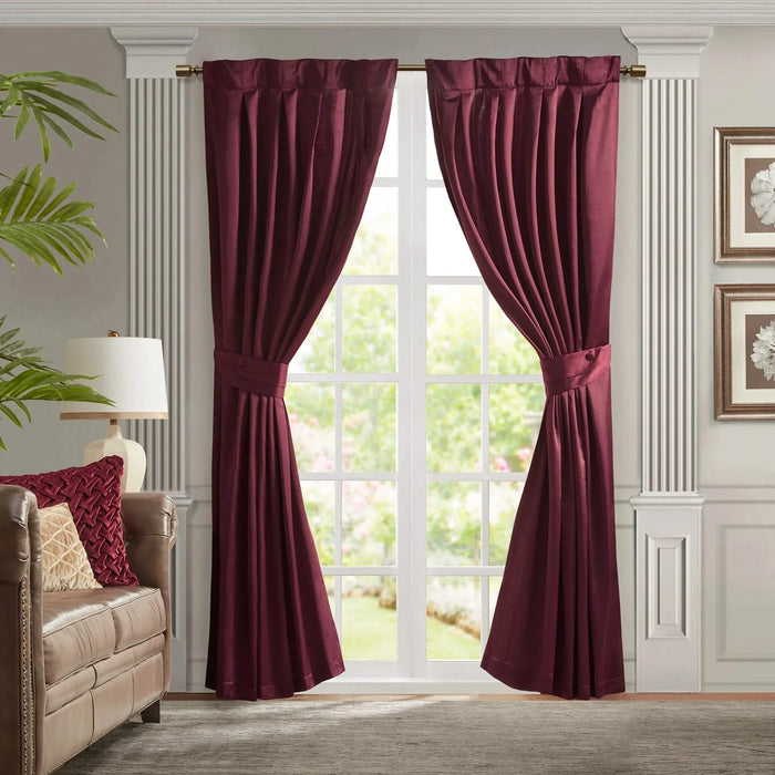 Pleat Curtain Panel with Tieback (Single) Burgundy 52x84' Default -DTYStore