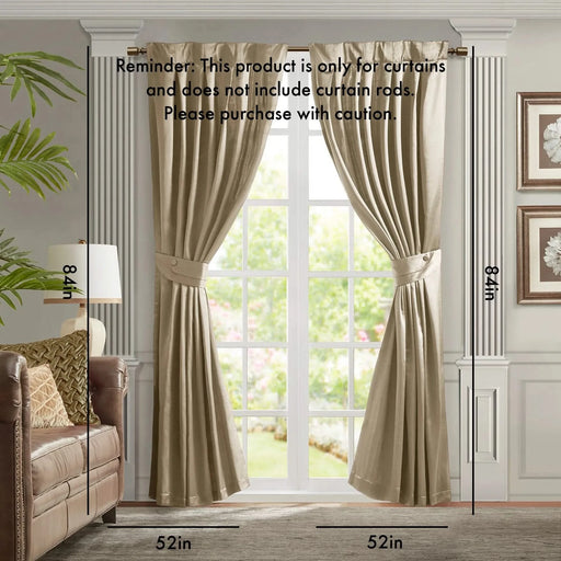 Pleat Curtain Panel with Tieback (Single) Champagne 52x84' Default -DTYStore