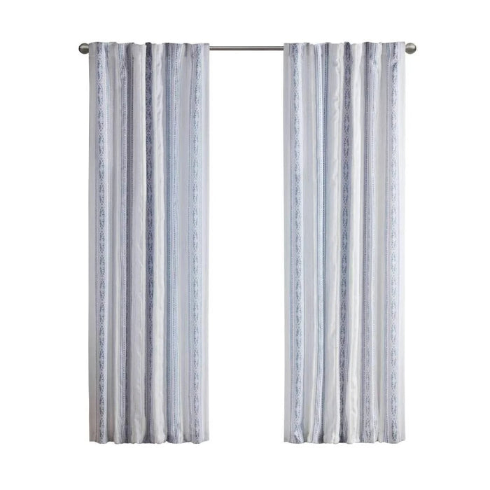 Poly Printed Curtain Panel with Tufted Stripe and Lining White/Navy 50x84' Default -DTYStore