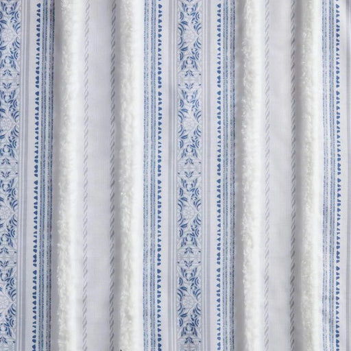 Poly Printed Curtain Panel with Tufted Stripe and Lining White/Navy 50x84' Default -DTYStore