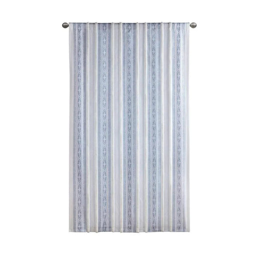 Poly Printed Curtain Panel with Tufted Stripe and Lining White/Navy 50x84' Default -DTYStore