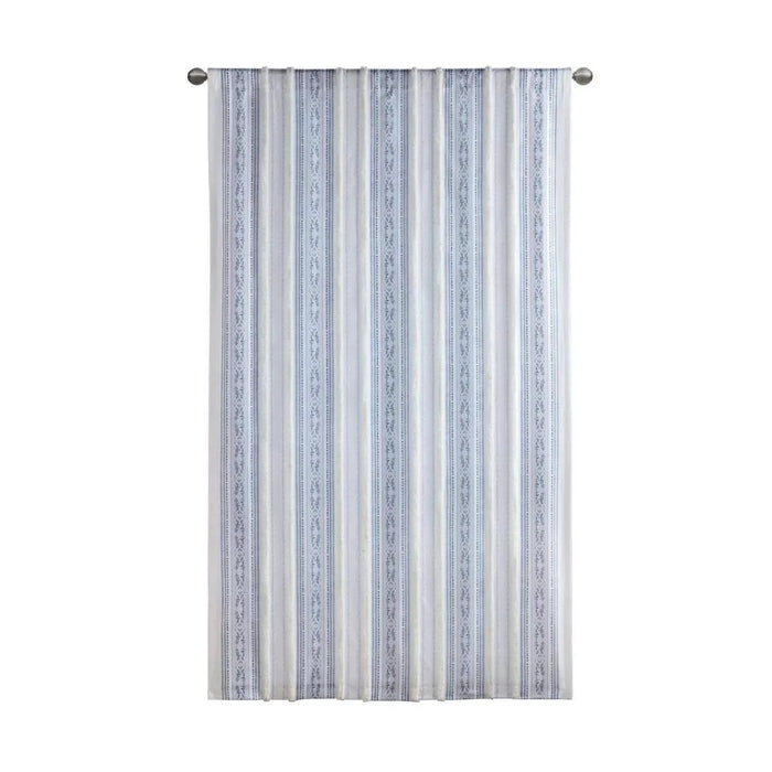 Poly Printed Curtain Panel with Tufted Stripe and Lining White/Navy 50x84' Default -DTYStore