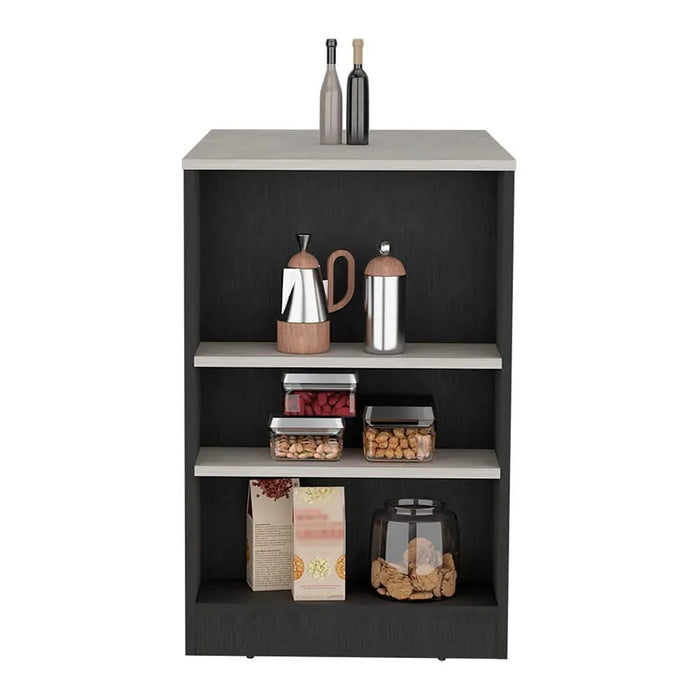 Portree Kitchen Island with 3-Side Shelves Default -DTYStore