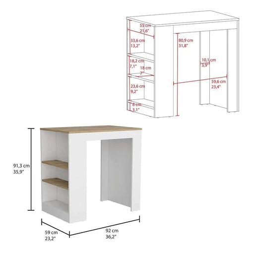 Portree Kitchen Island with 3-Side Shelves Default -DTYStore