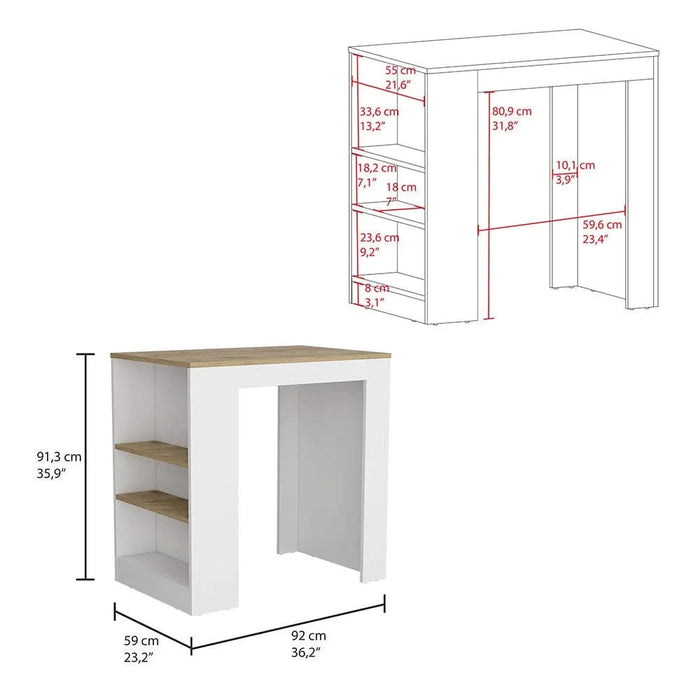 Portree Kitchen Island with 3-Side Shelves Default -DTYStore