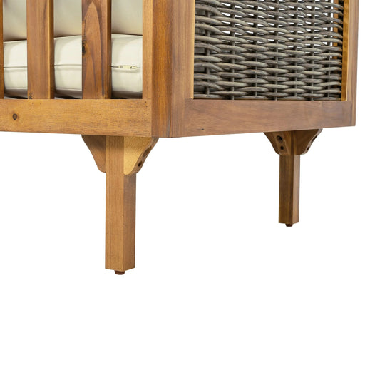 Premium Outdoor Sofa Set with Waterproof Cushions in Beige - Sectional Seating Group with Acacia Wood and Wicker Default -DTYStore