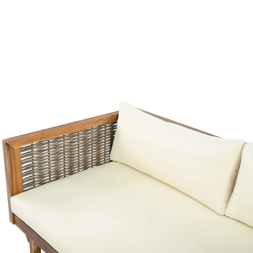 Premium Outdoor Sofa Set with Waterproof Cushions in Beige - Sectional Seating Group with Acacia Wood and Wicker Default -DTYStore