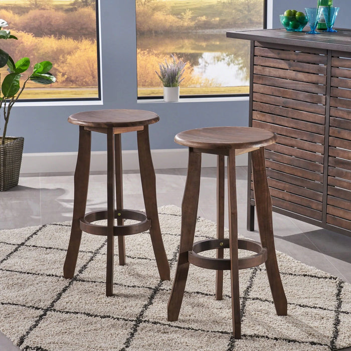 Primrose Outdoor Dark Gray Finished Acacia Wood Barstools with Foot Rest, Set of 2, Contemporary Style Default -DTYStore