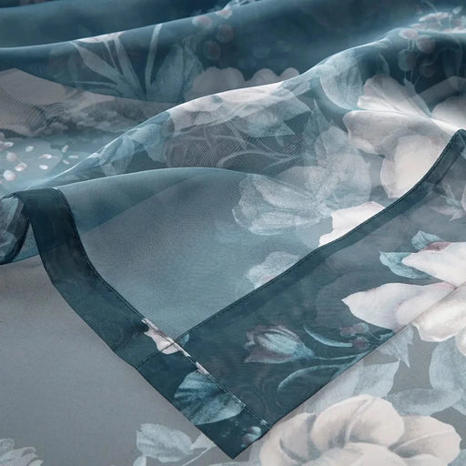 Printed Floral Rod Pocket and Back Tab Voile Sheer Curtain Default -DTYStore