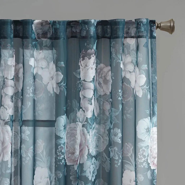 Printed Floral Rod Pocket and Back Tab Voile Sheer Curtain Default -DTYStore