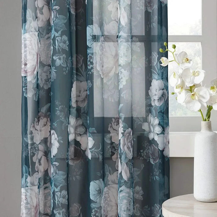 Printed Floral Rod Pocket and Back Tab Voile Sheer Curtain Default -DTYStore