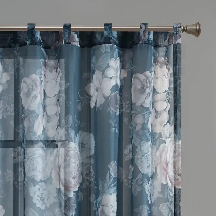 Printed Floral Rod Pocket and Back Tab Voile Sheer Curtain Default -DTYStore