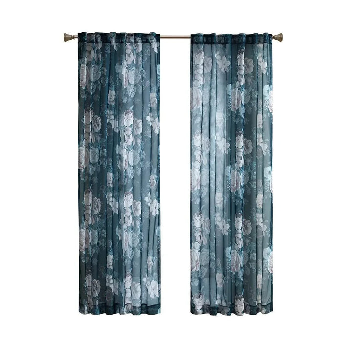 Printed Floral Rod Pocket and Back Tab Voile Sheer Curtain Default -DTYStore