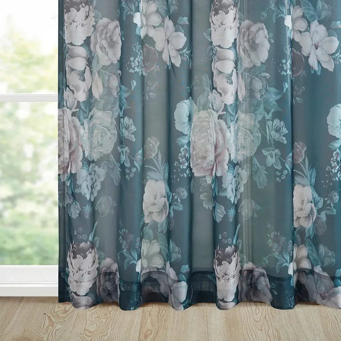 Printed Floral Rod Pocket and Back Tab Voile Sheer Curtain Default -DTYStore