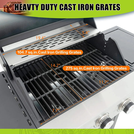 Propane Grill 3 Burner Barbecue Grill Stainless Steel Gas Grill with Side Burner, 37,000 BTU Outdoor Cooking, Patio, Garden Barbecue Grill, Black and Silver Default -DTYStore