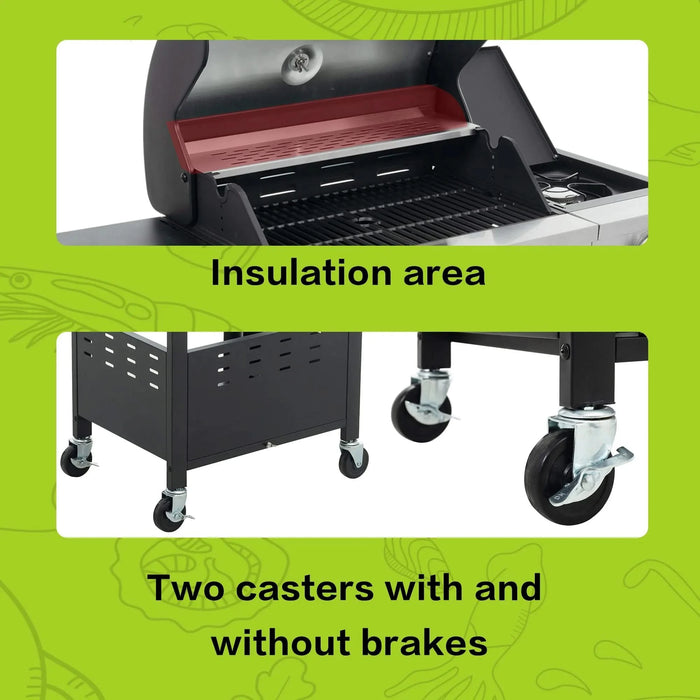 Propane Grill 3 Burner Barbecue Grill Stainless Steel Gas Grill with Side Burner, 37,000 BTU Outdoor Cooking, Patio, Garden Barbecue Grill, Black and Silver Default -DTYStore