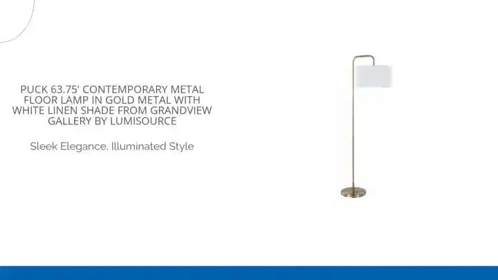 Puck 63.75' Contemporary Metal Floor Lamp in Gold Metal with White Linen Shade from Grandview Gallery by LumiSource Default -DTYStore