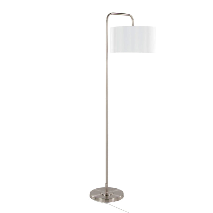 Puck 63' Contemporary Metal Floor Lamp in Brushed Nickel with White Linen Shade from Grandview Gallery by LumiSource Default -DTYStore