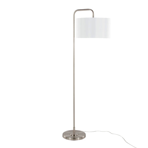 Puck 63' Contemporary Metal Floor Lamp in Brushed Nickel with White Linen Shade from Grandview Gallery by LumiSource Default -DTYStore