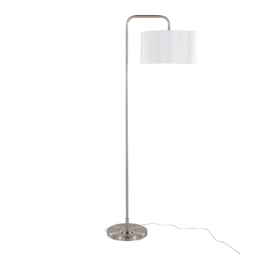 Puck 63' Contemporary Metal Floor Lamp in Brushed Nickel with White Linen Shade from Grandview Gallery by LumiSource Default -DTYStore