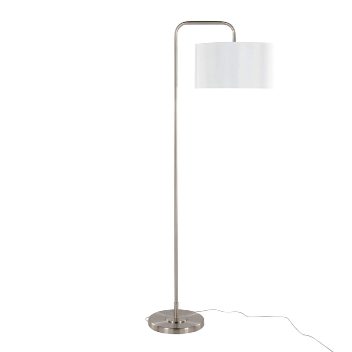 Puck 63' Contemporary Metal Floor Lamp in Brushed Nickel with White Linen Shade from Grandview Gallery by LumiSource Default -DTYStore