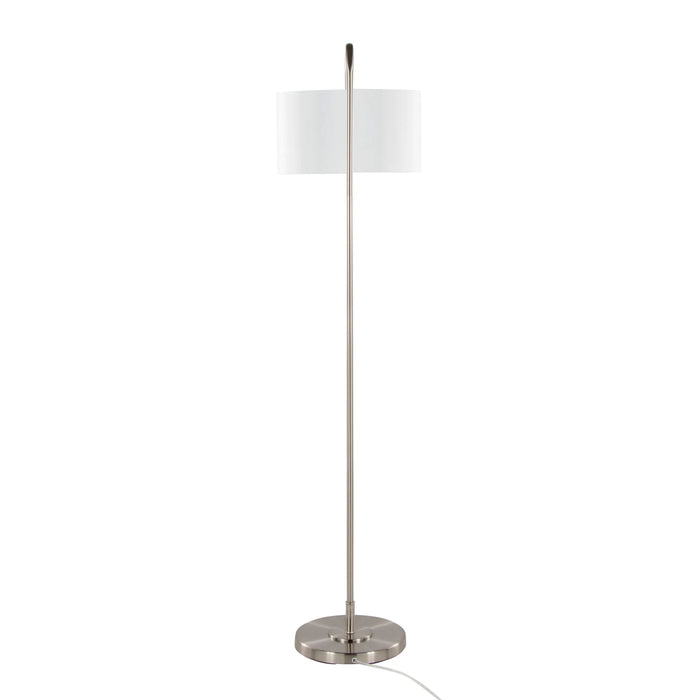Puck 63' Contemporary Metal Floor Lamp in Brushed Nickel with White Linen Shade from Grandview Gallery by LumiSource Default -DTYStore
