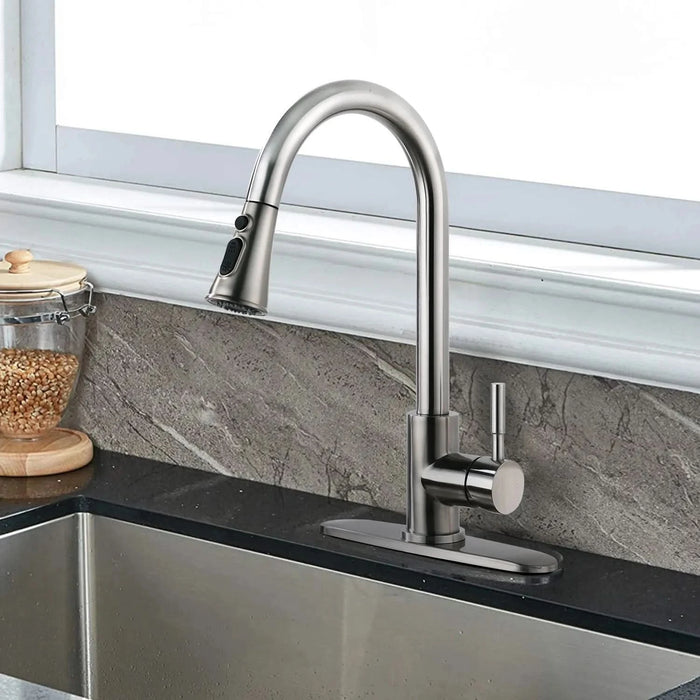 Pull Down Kitchen Faucet with Sprayer Stainless Steel Brushed Nickel - DTY Store