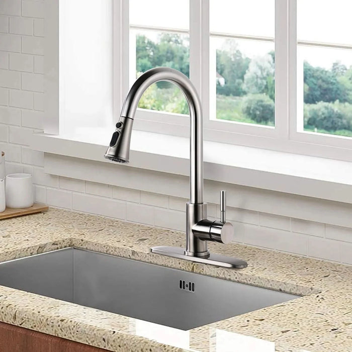 Pull Down Kitchen Faucet with Sprayer Stainless Steel Brushed Nickel - DTY Store